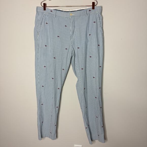 Polo Ralph Lauren Pants Mens 38x32 Seersucker Nautical Golf Preppy Embroidered - Picture 1 of 8